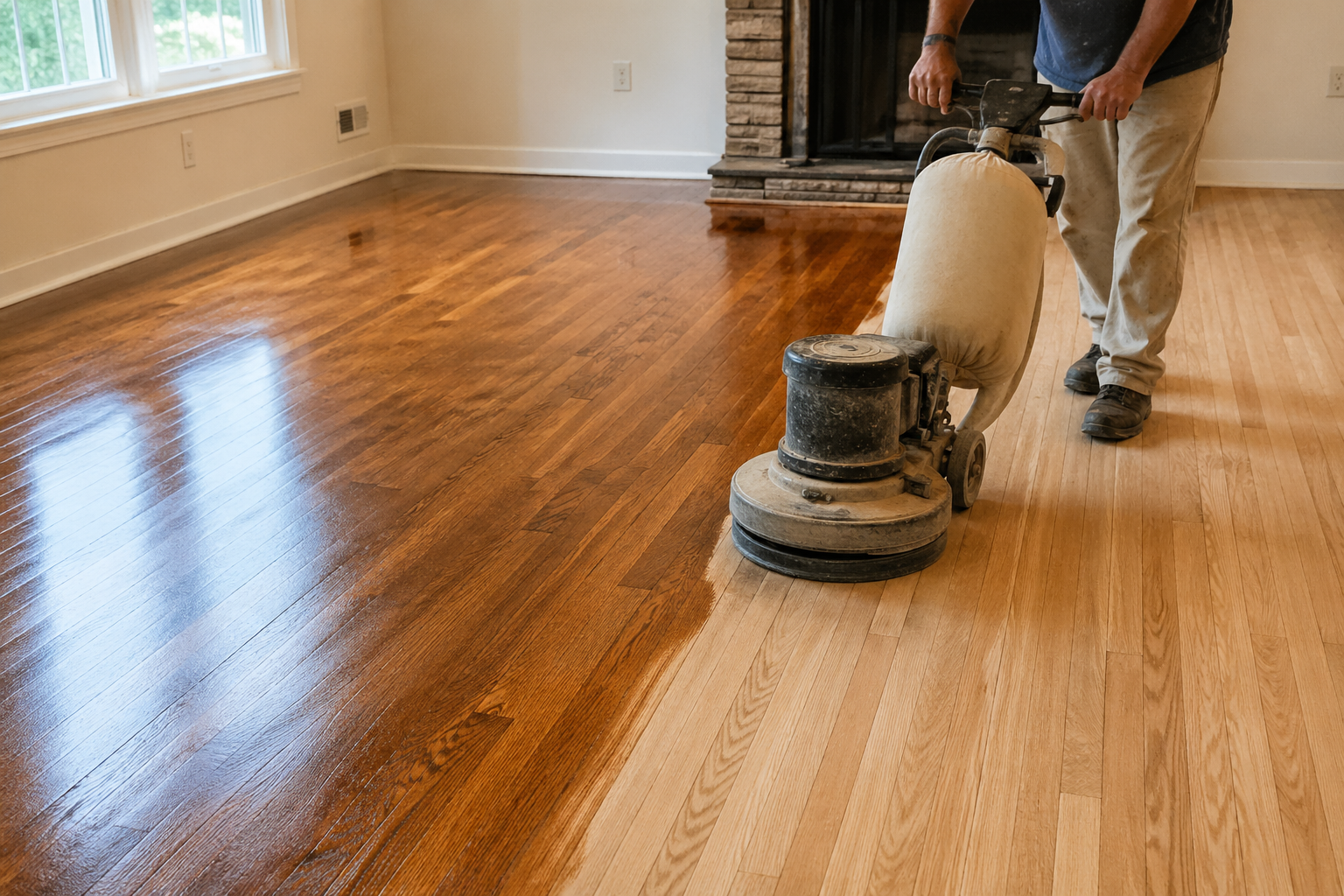 Hardwood floor refinishing before and after in the Bay Area